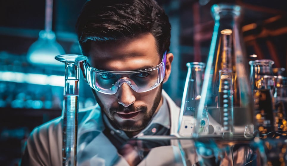 Pohled na výzkumného pracovníka v laboratoři